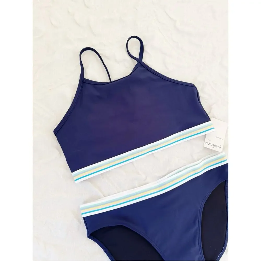 Zella Navy Two-Piece Bikini Set with Stripe Trim Size 16